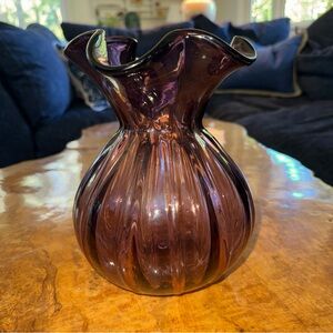 Elegant Purple Glass Vase Vintage Art Glass Heavy